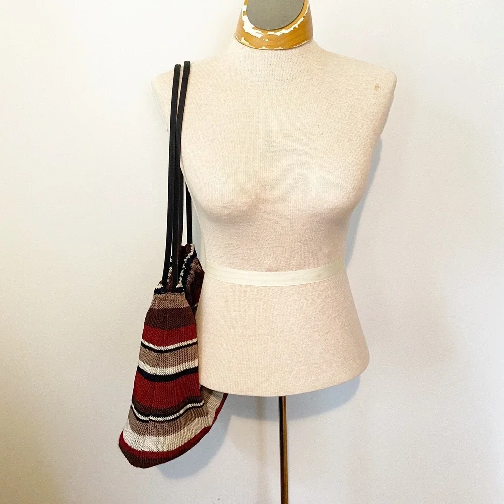 The‎ Sak Elliott Lucca Crocheted Tote Hobo Handbag Black Burgundy Cream Tan